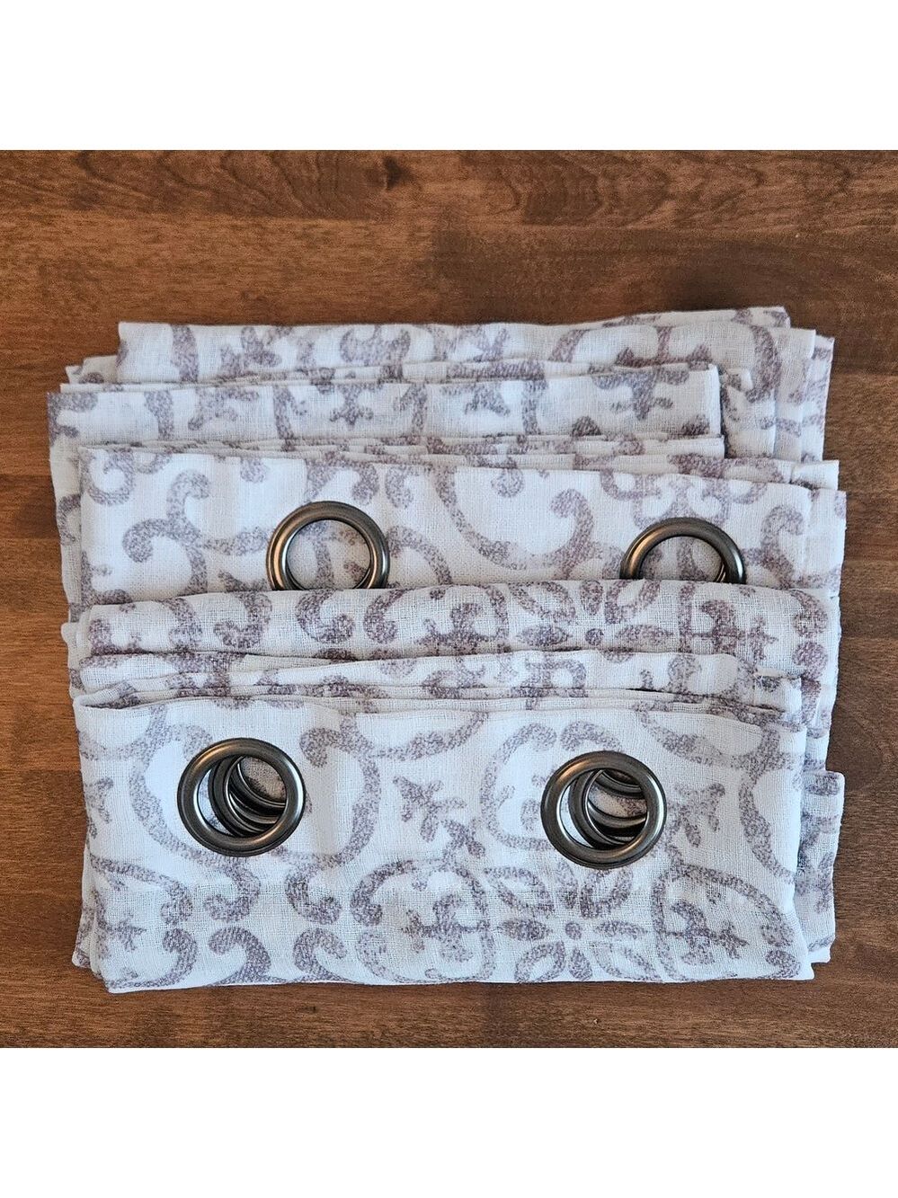 Debbie Travis Sheer Curtain Panels 53” x 84” Neutral Scroll Pattern (Set of 2)